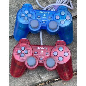 Sony PlayStation SCPH-110 PS1 PS One PS2 Controller Clear Red & Blue Translucent